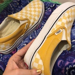 Yellow checkerboard slip on vans